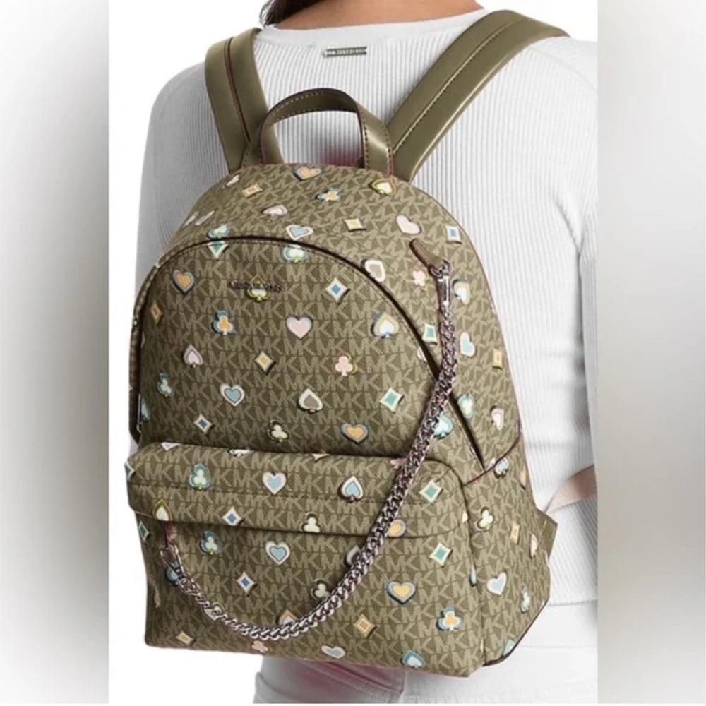 Michael Kors Gray Backpack with Colorful Heart and Clover Design - Picture 6 of 8